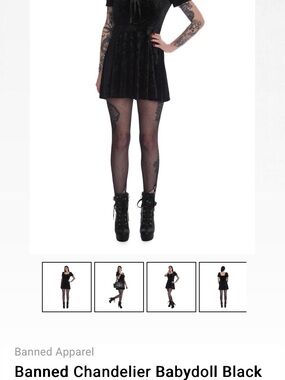 Gothic Banned Black Lace-Trim Babydoll Dress